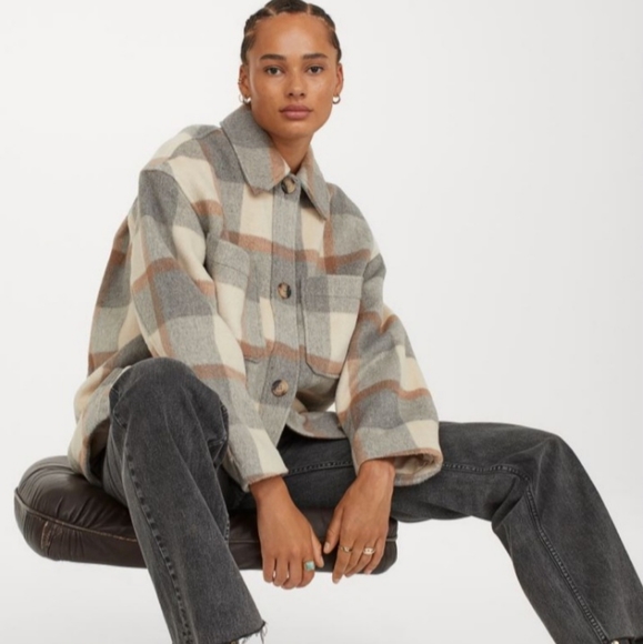 H&M Jackets & Blazers - ⚡️SALE⚡️H&M Oversized Shirt Jacket Shacket in 'Gray/Beige Plaid'